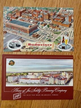 Vintage Budweiser (1954) & Schlitz Brewery (1952) Postcards